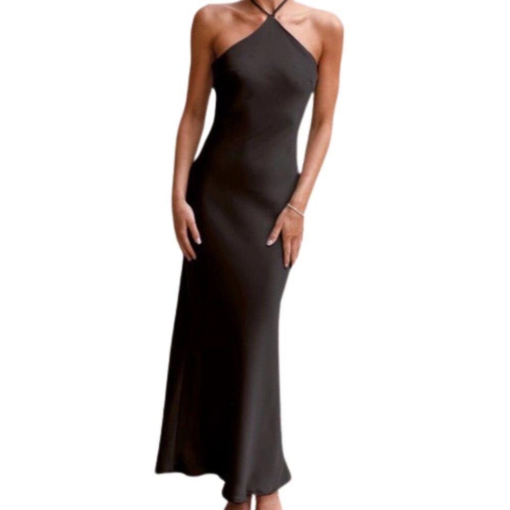 NWT. Black Zip Backless Slip Dress.